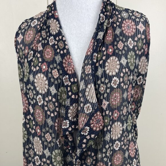 Cato Navy Blue Floral Sleeveless Long Open Vest Cardigan Uneven Hem Size Large - Picture 2 of 14